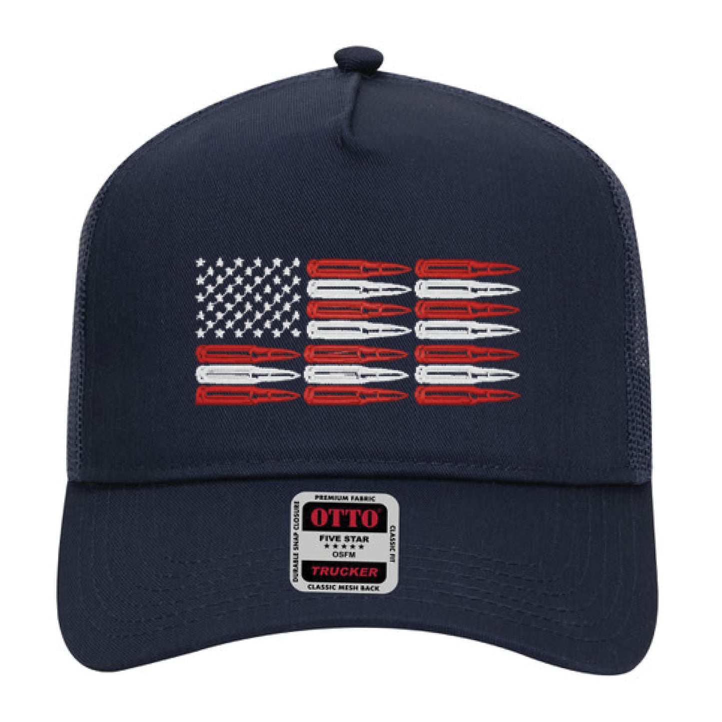 American Flag Bullets Otto Cap Trucker Mesh Back Mid Profile Embroidered