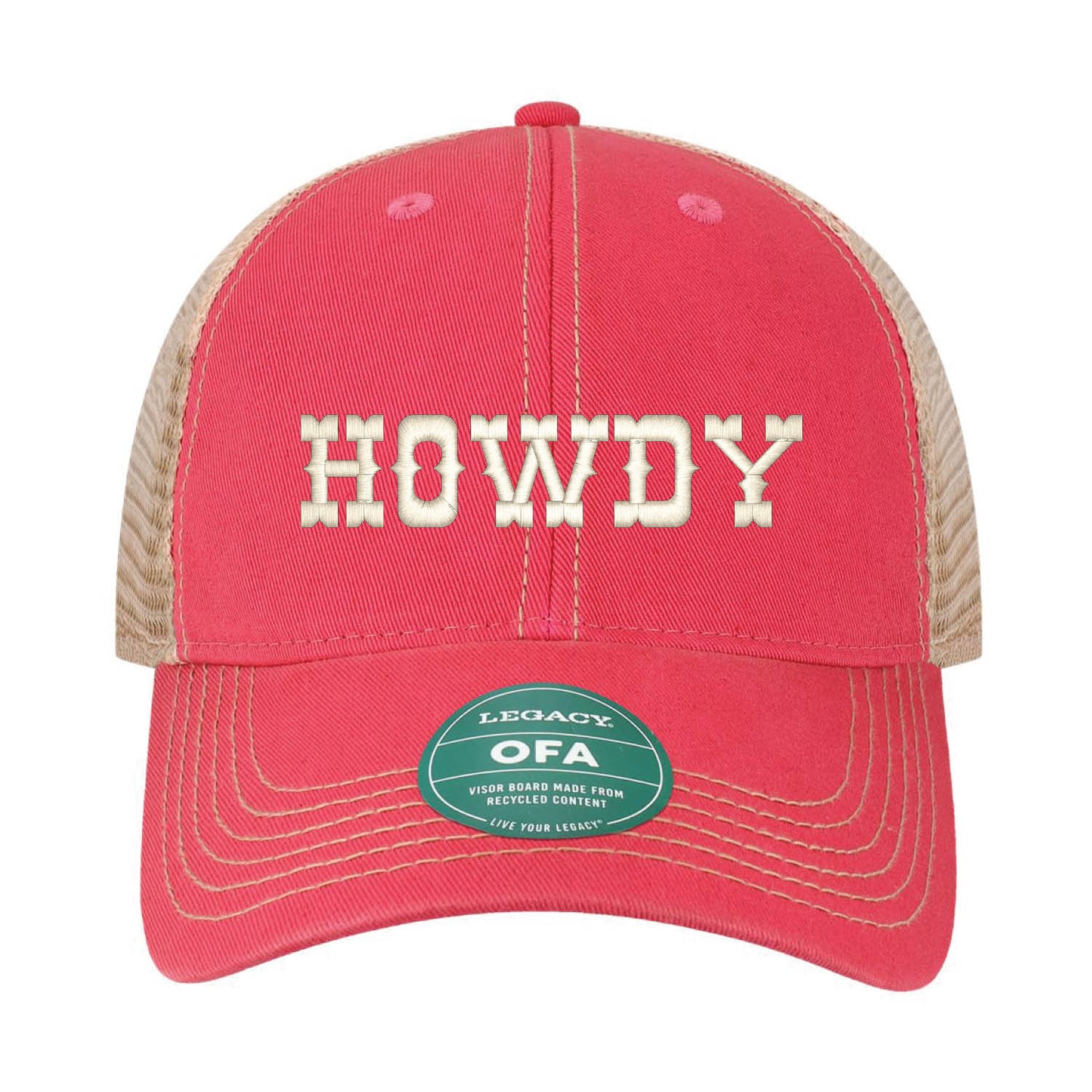 HOWDY-Dark Pink-Khaki-Soft Mesh Back-Snapback-Dad Hat-Unstructured-Cowboy Font